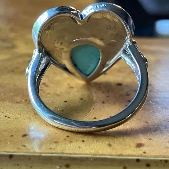 Natural Royston Turquoise Sterling Silver Heart Ring Size 9 - Picture 7 of 8